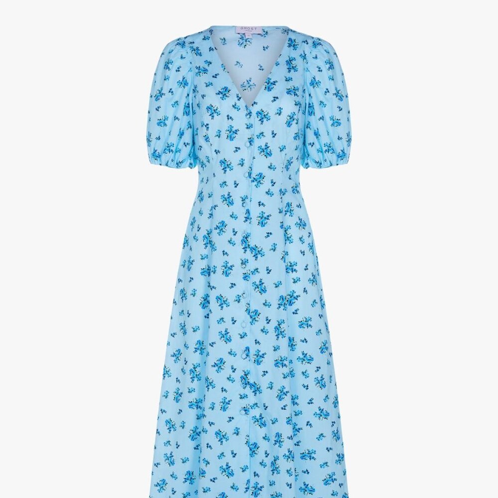 STORE CLOSING MARCH 30! Ghost Ruby Floral Cotton Midi Dress, Watercolour Blue